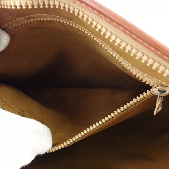 CELINE Clutch Bag Macadam Beige PVC ?~ Leather Authentic - Picture 9 of 10